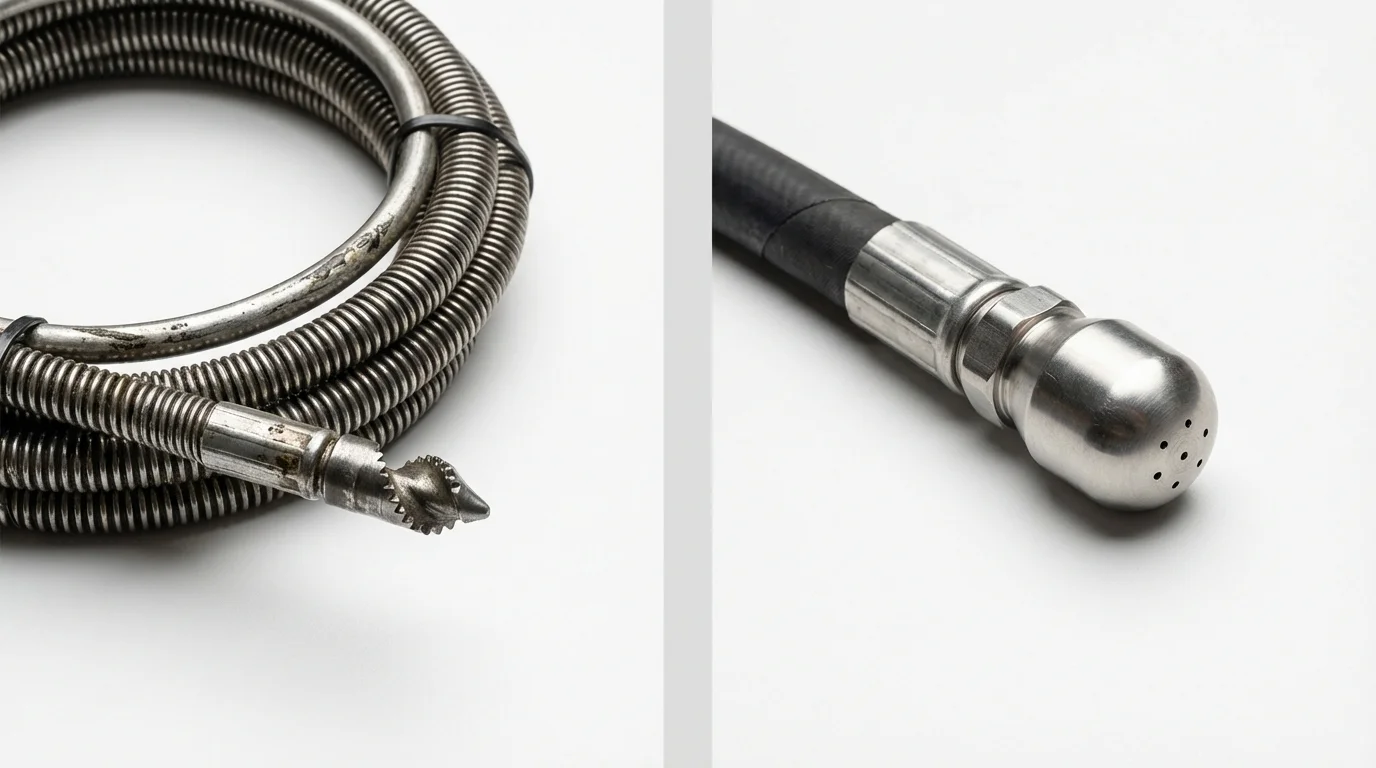Drain snake cable and hydro jetting nozzle used for drain cleaning in Springfield, VA