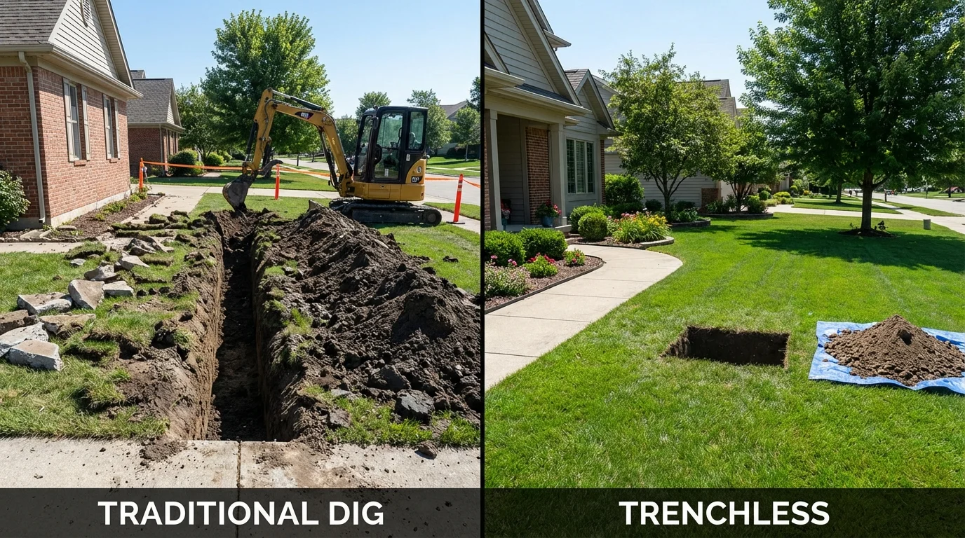 Trenchless sewer repair with minimal yard damage versus traditional excavation in Springfield, VA
